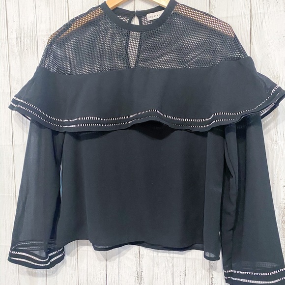 Paper Crane Mesh Shoulder Black Top - S - Picture 3 of 5